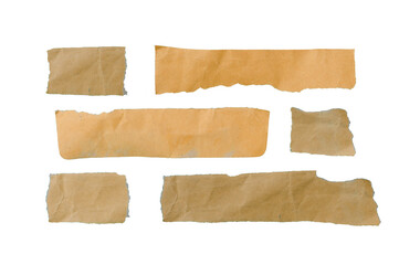 Collection of old brown grunge creased paper sheets isolated on white background