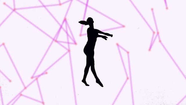 Silhouette. Professional dancer performs over an animated light pink grunge network background.