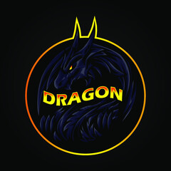 Dark dragon with golden eyes mascot logo illustration esports