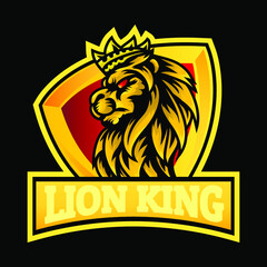 head Lion king with shield emblem esport mascot logo design 