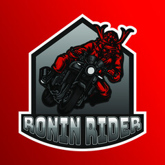 Ronin Rider mascot Logo illustration motobike samurai with bigbike