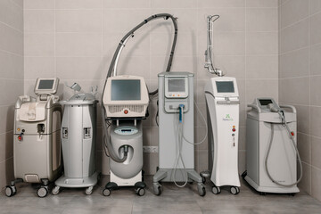 Dnepr, Ukraine- July 17, 2020: Hi-tech in aesthetic medicine. Modern apparatus for rf lifting, laser peeling and vessels removing