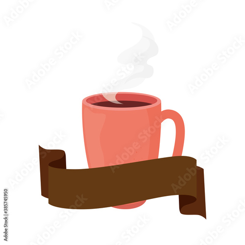 Coffee Mug With Ribbon Design Of Drink Caffeine Breakfast And Beverage Theme Vector Illustration Wall Mural Gstudio