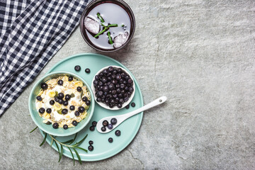 Healthy breakfast with blueberries