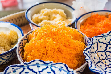 Selective focus of Thai crispy pancake ingredient