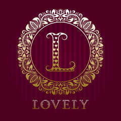 Golden logo template for lovely boutique. Vector monogram.