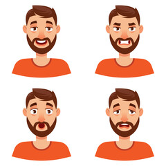 Man with different emotions. Male portrait in cartoon style.