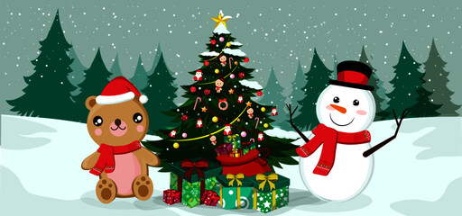 snowman with christmas tree