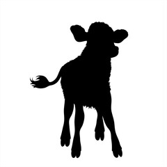 Vector silhouette of calf on white background. Symbol of farm animal.