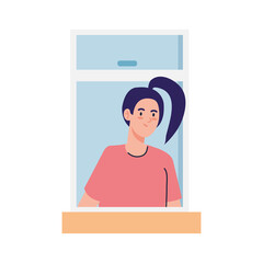woman cartoon at window design, Girl female person people human and social media theme Vector illustration