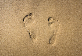 Fototapeta na wymiar Footprint in the sand of the sea beach
