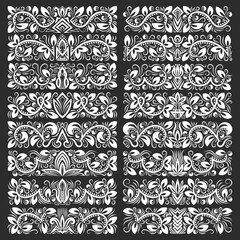 Set of vintage decorative elements. Floral decorations in antique style.