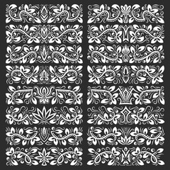 Set of vintage decorative elements. Floral decorations in antique style.