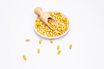 Dry yellow beans isolated on white background