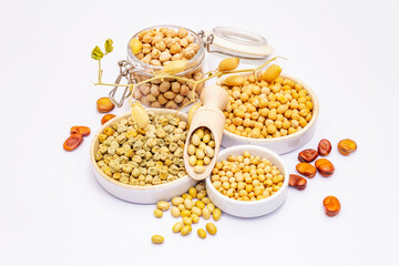 Assorted variety of legumes isolated on white
