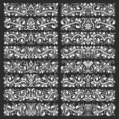 Set of vintage decorative elements. Floral decorations in antique style.