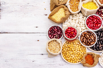 Assorted different types of beans and cereals grains