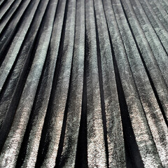 Pleated and Silver Foil Printed Black Fabric Perspective Close-up Look Industrial Material Textile