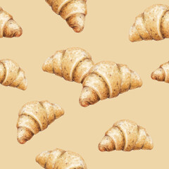 food sketch delicious beautiful desserts and pastries pattern with soft ruddy croissant French pastries marker drawing 2