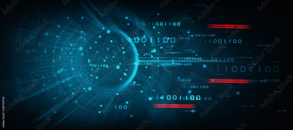 Poster 2d illustration abstract digital binary data on computer screen