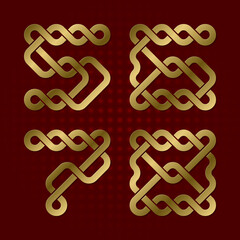 Gold font of twisted strips. Five, six, seven, eight isolated golden numbers.