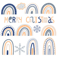 Vector Christmas Pattern with Winter Rainbows