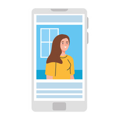 Woman in smartphone in video chat design, Call online conference and webcam theme Vector illustration