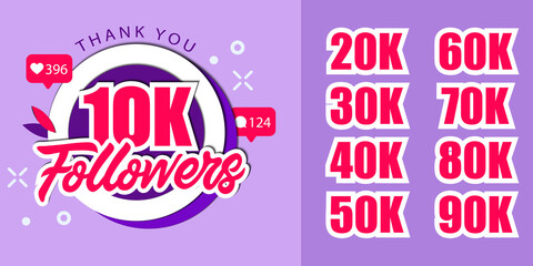 Social Influencers, Success In Social Network, Followers Growth Concept. Followers Growth From 20 To 100K. How To Gain Over 100K Followers, Logo On Violet Background. Flat Style Vector Illustration