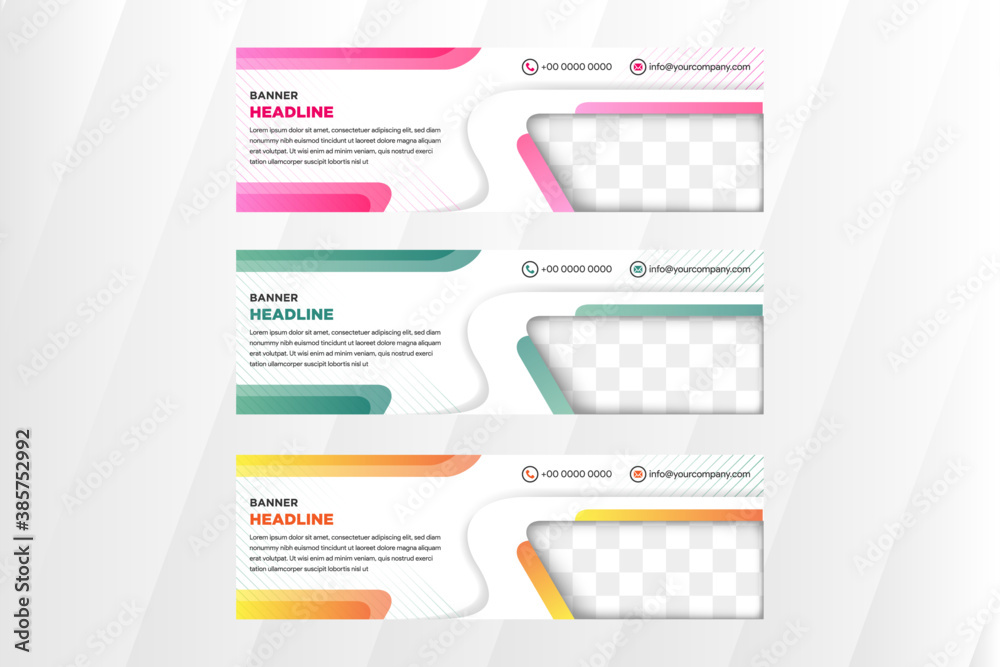 Wall mural collection of horizontal banner use white background an line pattern element. space for photo. the v