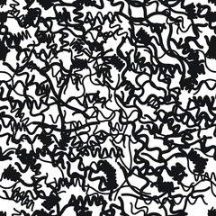 Hipster fashion .Trendy seamless pattern in Memphis style and with different shapes i. Jumble design . Repeating zigzag smooth lines vector background . Cool geometric texture .