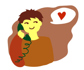 A man in love is talking on the phone. Vector illustration.