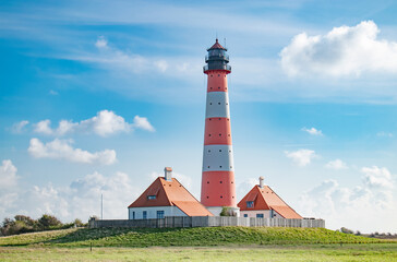 lighthouse on the coast,  Westerhever, Germany