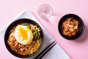 Korean food, kimchi spicy noodles soup	
