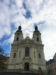 Fototapeta premium Houses in city center of Karlovy Vary, Czech Republic