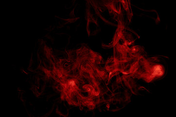 Fototapeta na wymiar Abstract red smoke isolated on black background. Movement of red smoke, darkness concept.