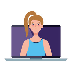 Woman on laptop in video chat design, Call online conference and webcam theme Vector illustration