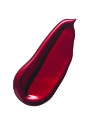 Swatch of deep red glittering lipgloss isolated on white