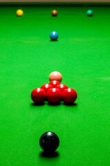 Snooker balls on green snooker table