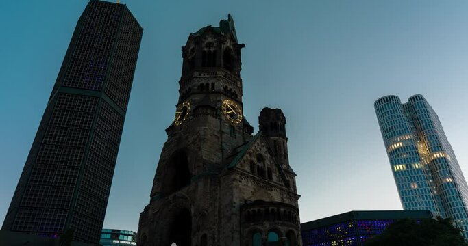  Hyper lapse of Berlin memorial church at golden hour