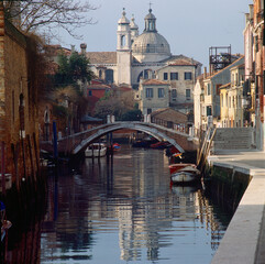 Venezia. Rio Santa Caterina with Ponte Zanardi, Fondamenta Zen and Scuola della Misericordia.