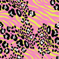 Abstract Hand Drawing Leopard Cheetah Skin Shapes Repeating Vector Pattern with Zebra Stripes Background
