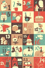 Advent calendar with christmas decoration and characters