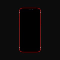 Red iPhone 12. Realistic, modern, smart phone collection with apps on isolated background. Red iPhone 12 pro mini max 
