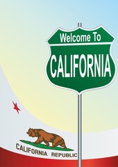 road sign Welcome to the California. Vector image.      