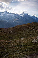 Mountains in the Valais Alps of Switzerland on a summer evening near the Matterhorn. 