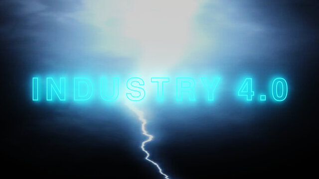 blaue Gl&uuml;hende Schrift vor einem sich entladenden Blitz, gl&uuml;hendes Plasma