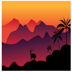Fototapeta premium landscape illustration forest mountains afternoon colorful silhouette vector design background