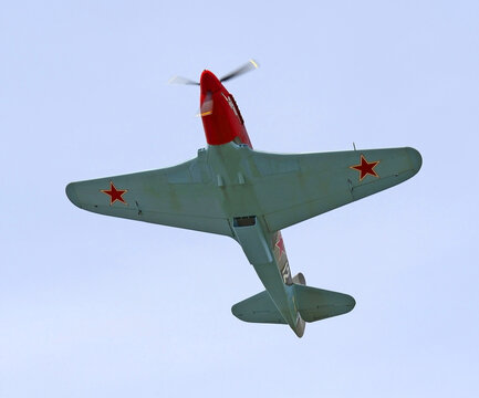Replica Soviet fighter aircraft Yak-3 during the celebrations of the 70th anniversary of the liberation of the city during the Second World War. Ostrava, Czech Republic