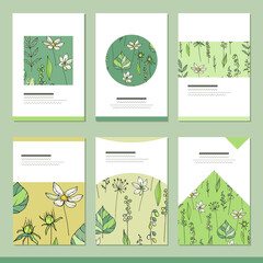 Set with six floral romantic templates. Leaves and herbs