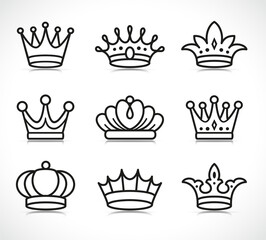 Vector isolated crown icons set